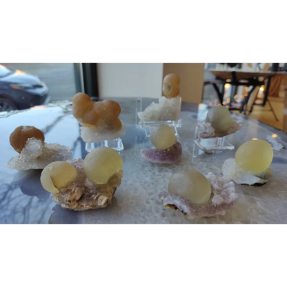 Stunning translucent yellow fluorite ball on quartz matrix from India