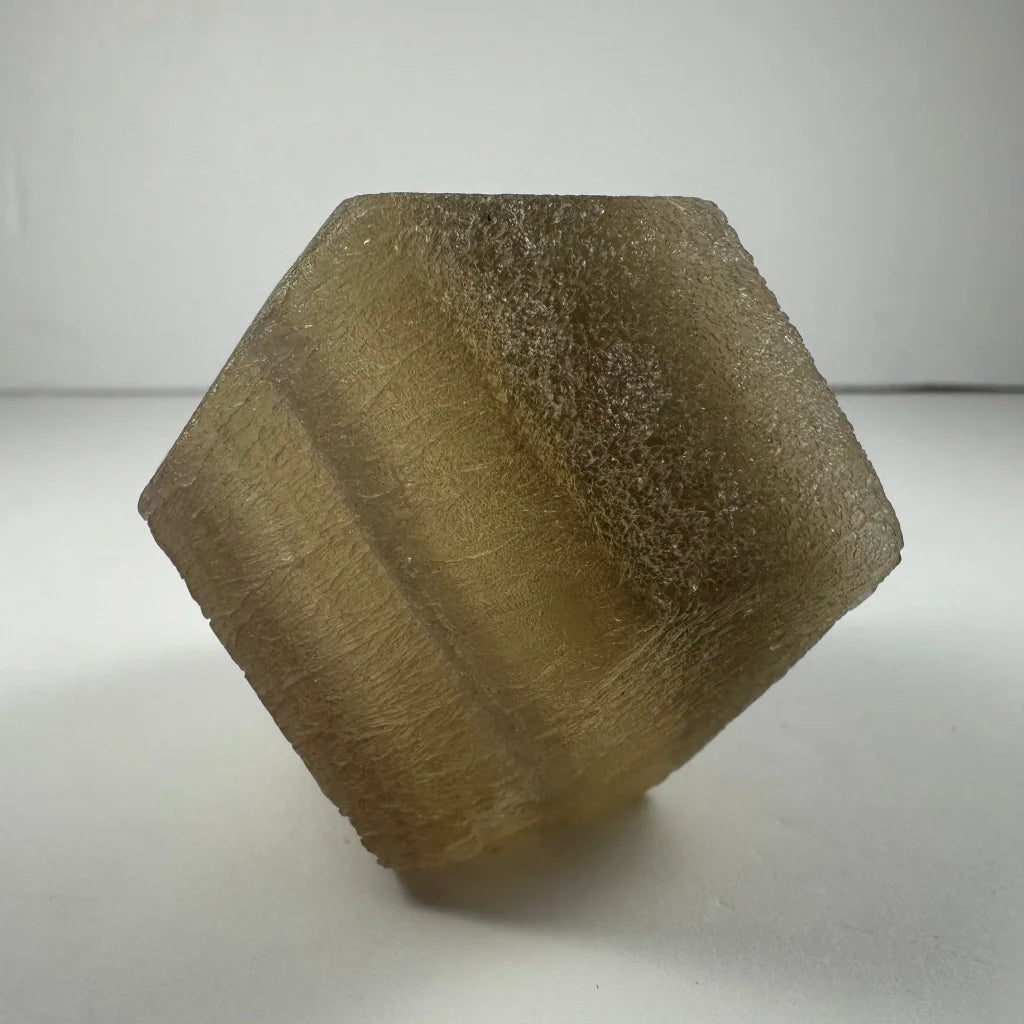 Stunning amber fluorite dodecahedron crystal from China