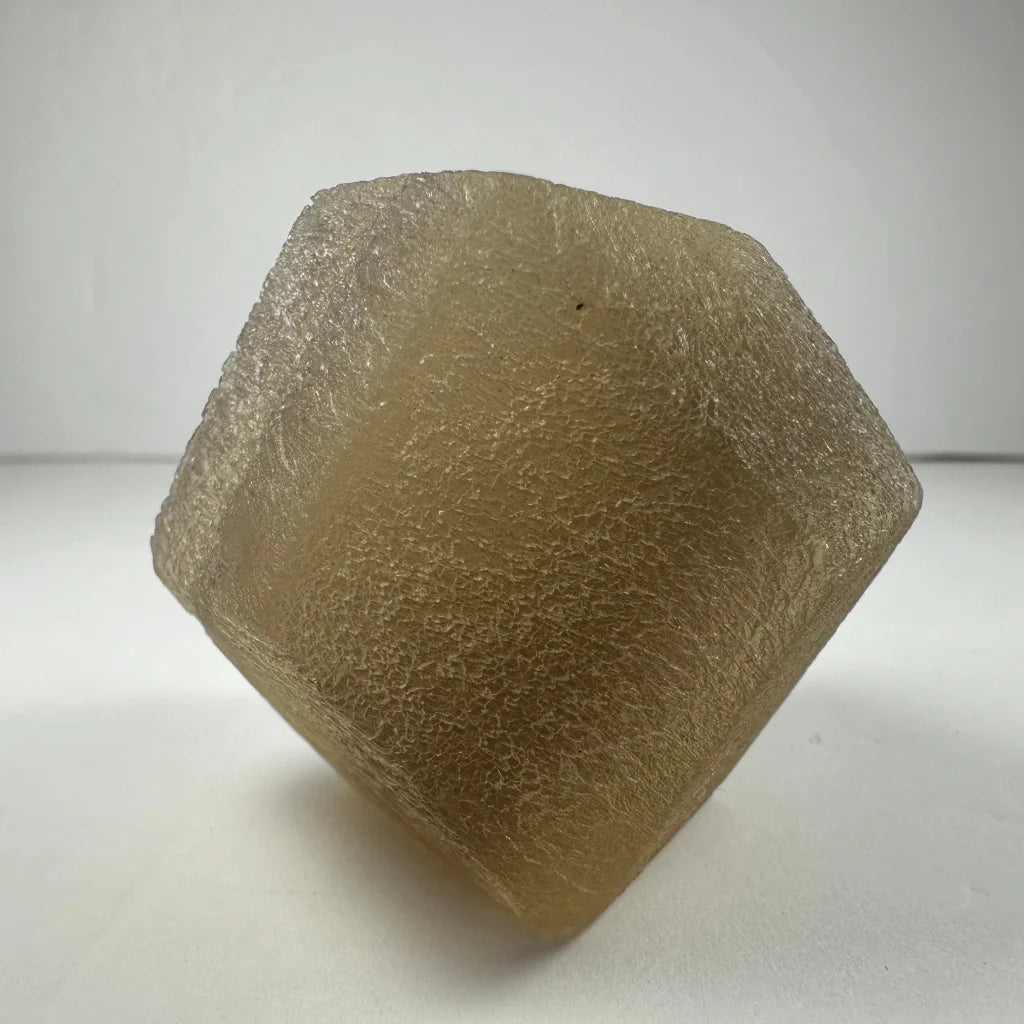 Stunning translucent amber fluorite dodecahedron crystal from China