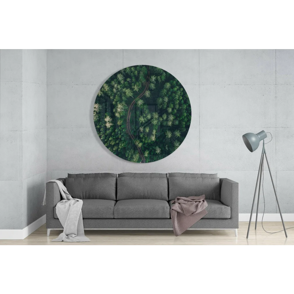 Stunning forest path tempered glass art with size comparison