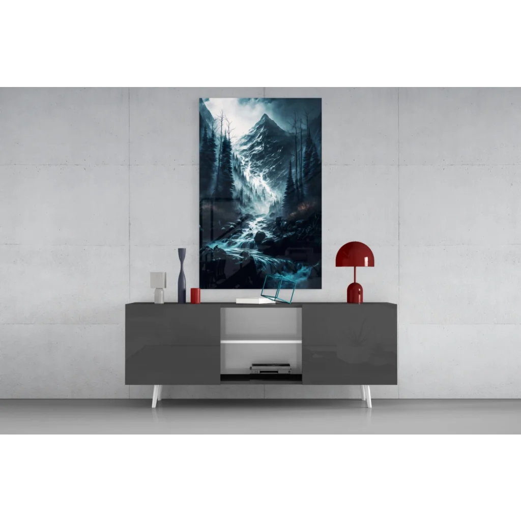 Stunning Forest Waterfall glass wall art canvas print 24x36