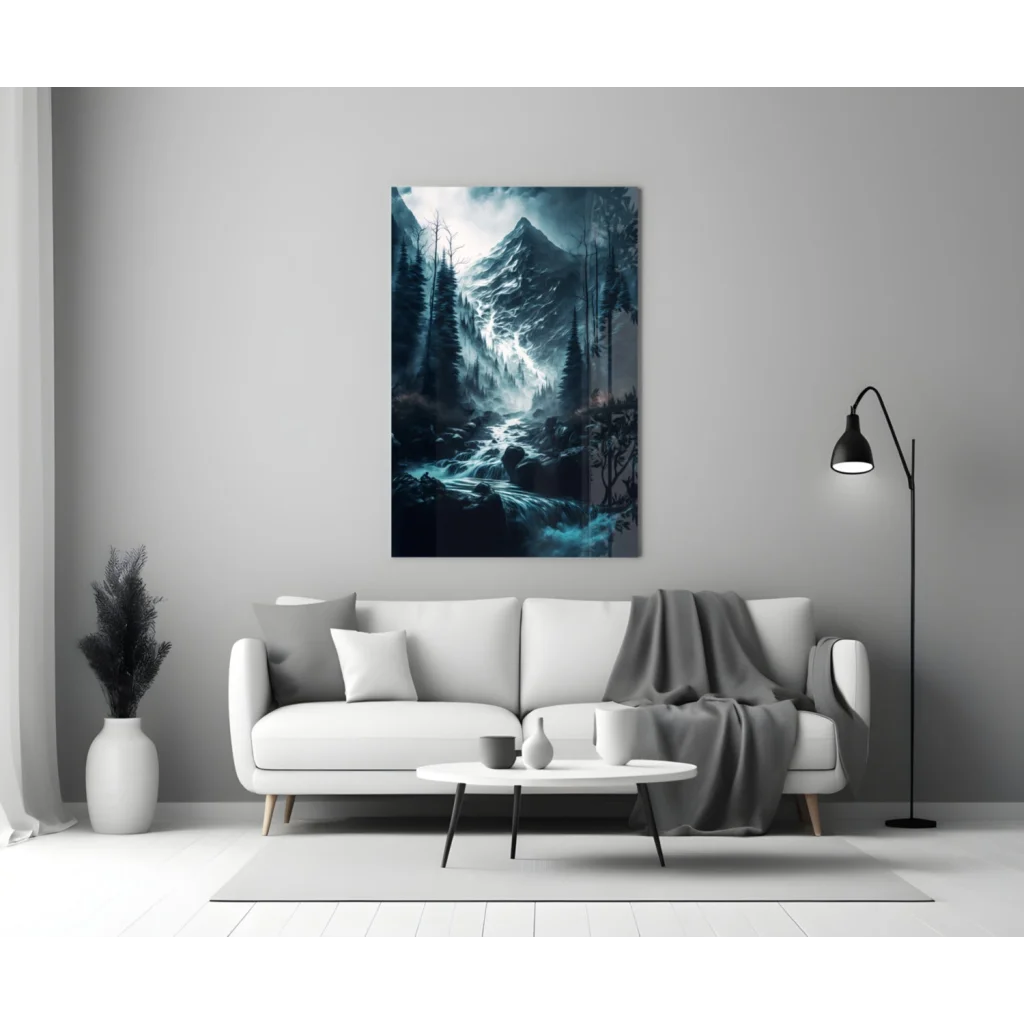 Stunning 24x36 inch forest waterfall glass wall art canvas print