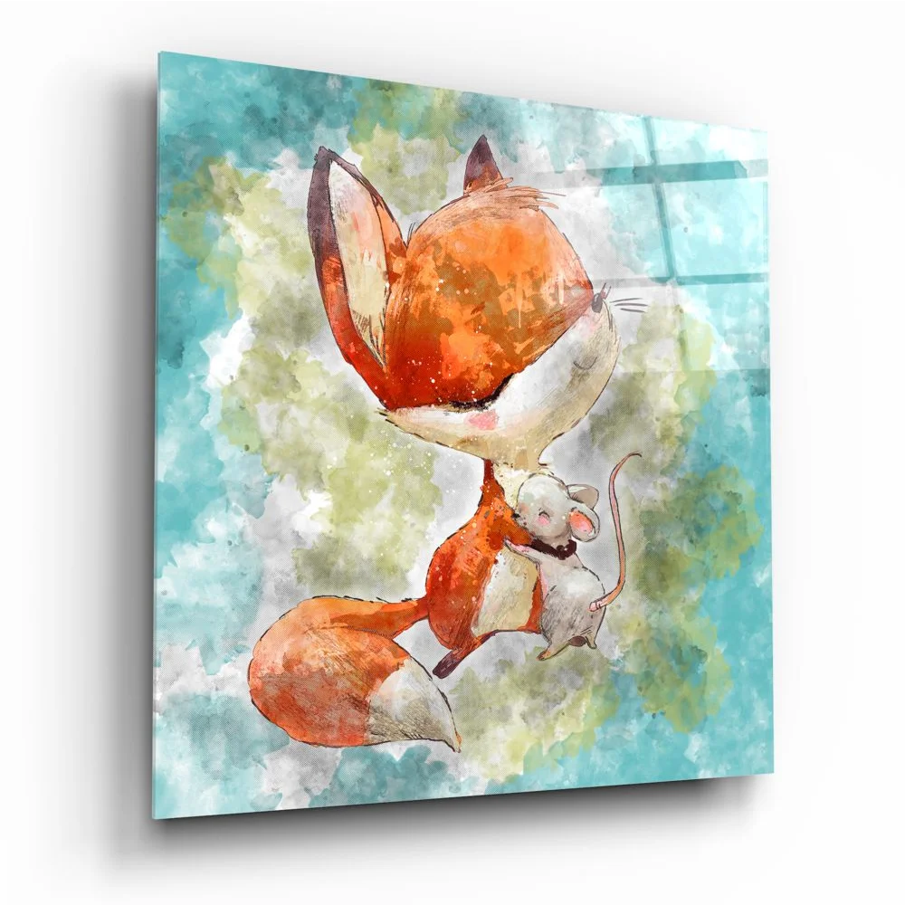 glass wall art Stunning fox and mouse glass wall art print