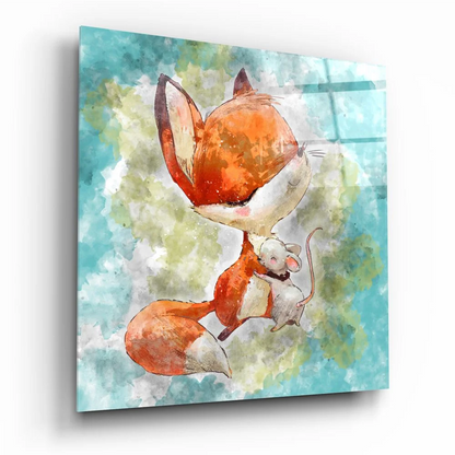 Stunning fox and mouse glass wall art print