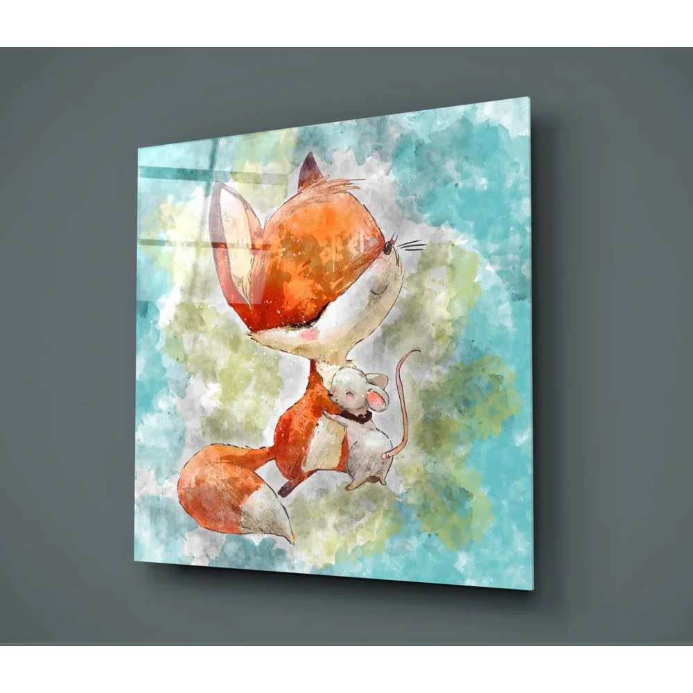 Stunning fox and mouse glass wall art print