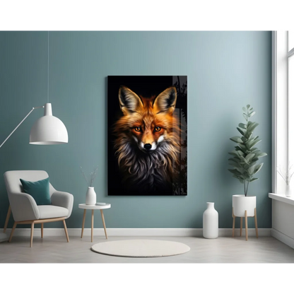 Stunning fox wall art print on canvas with fiery orange black fur
