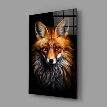 Stunning red fox wall art print on metal with fiery orange fur