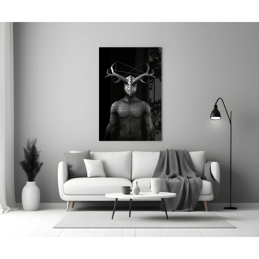 Stunning black and white geometric deer glass wall art statue