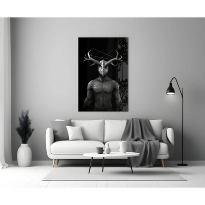 Stunning black and white geometric deer glass wall art statue
