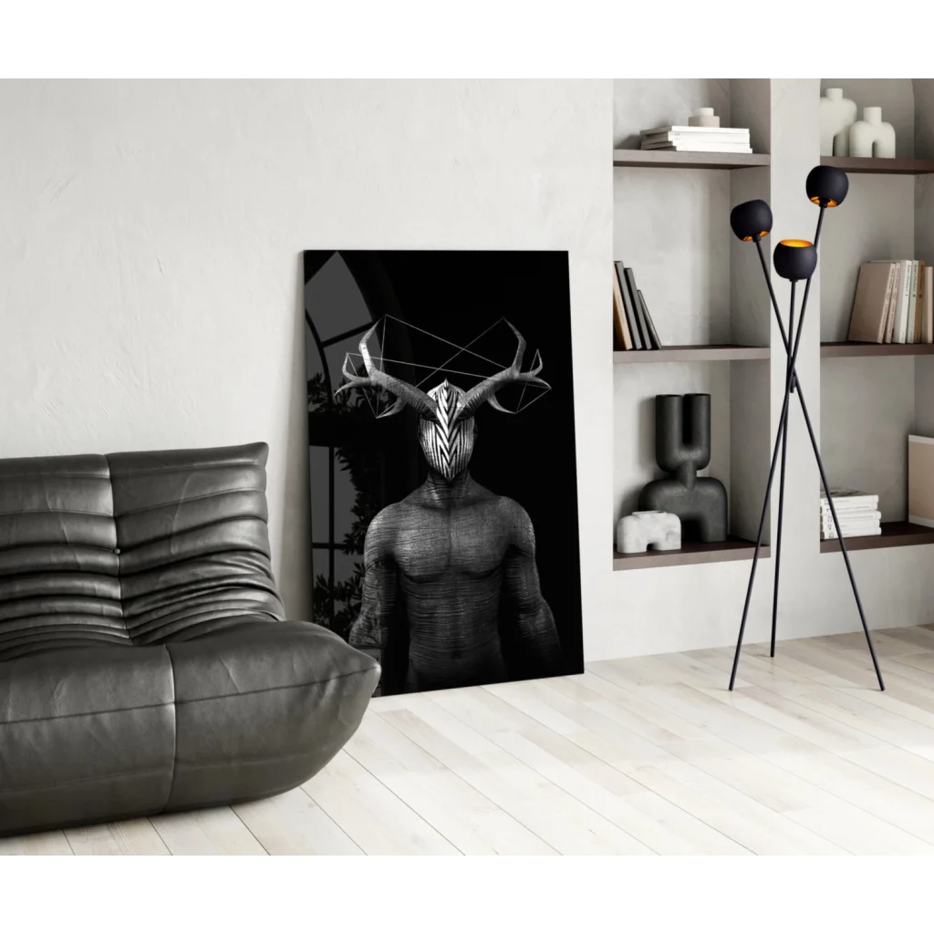 Stunning black and white geometric deer glass wall art poster