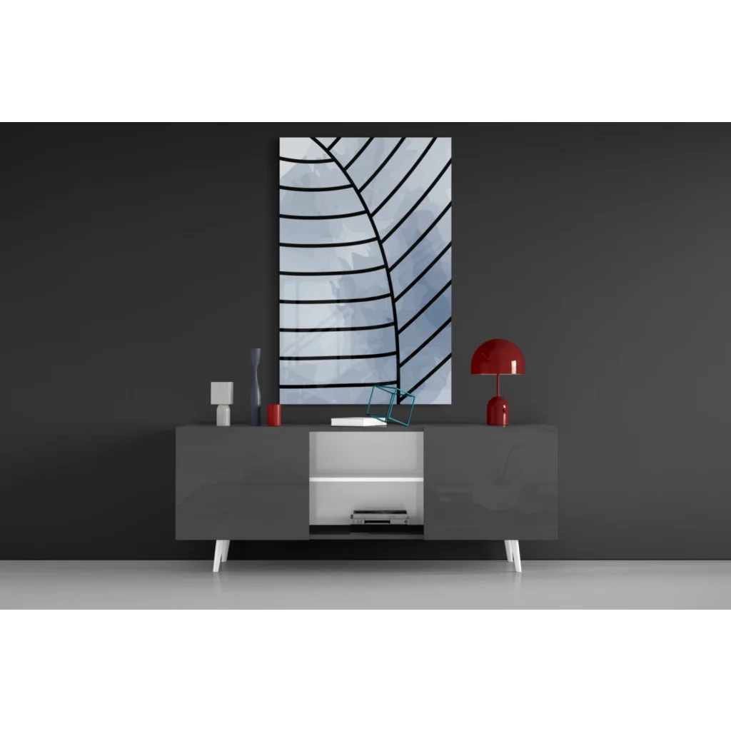 Bold blue abstract geometric glass wall art with modern vibe