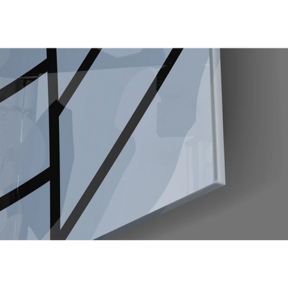 Black geometric glass wall art in blue abstract design