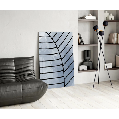 Stunning blue and white geometric glass wall art with bold abstract design