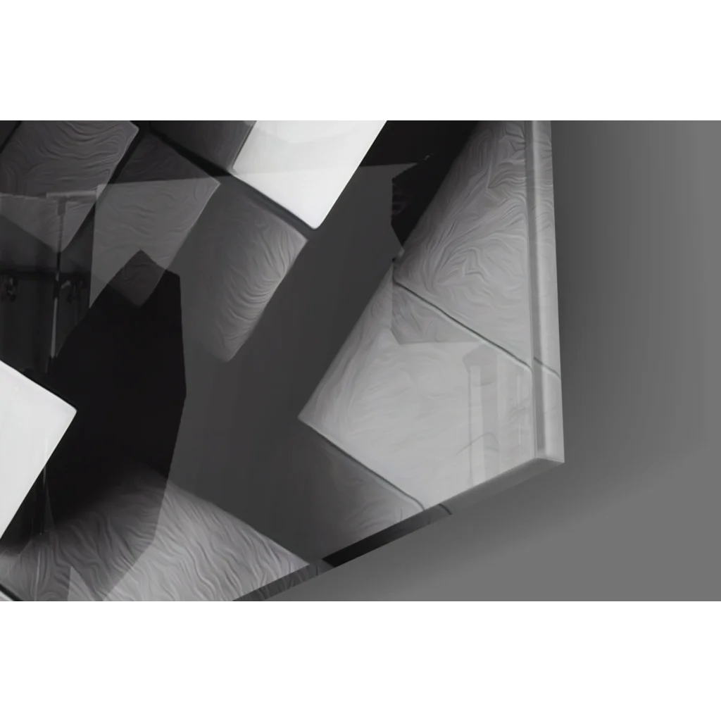 Stunning black geometric glass wall art with metallic shine