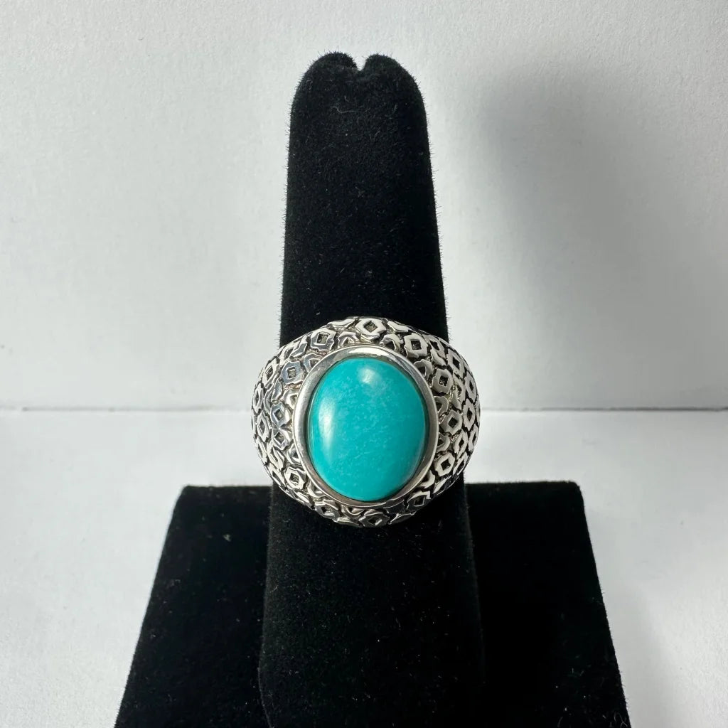 Stunning geometric turquoise ring in sterling silver with oval stone