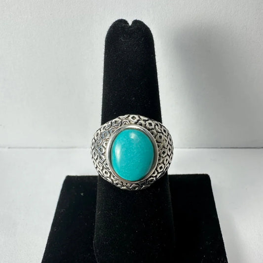 Stunning geometric turquoise ring in sterling silver with oval stone