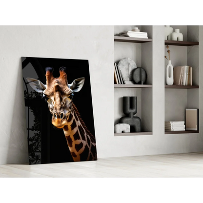 Stunning black-and-white giraffe glass wall art portrait