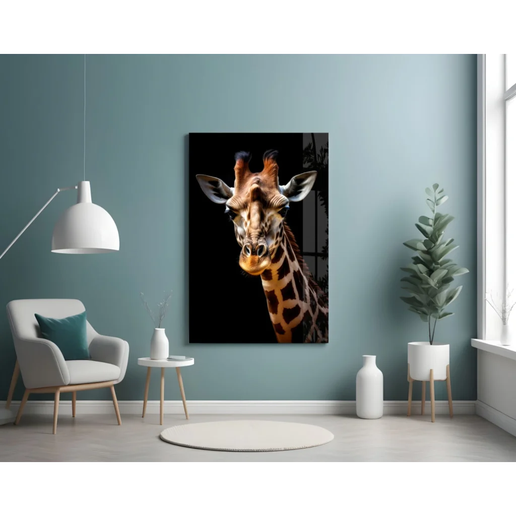 Stunning Giraffe Glass Wall Art Portrait in Black and White | Contemporary Home Wall Art | vintageantiquesgifts.com