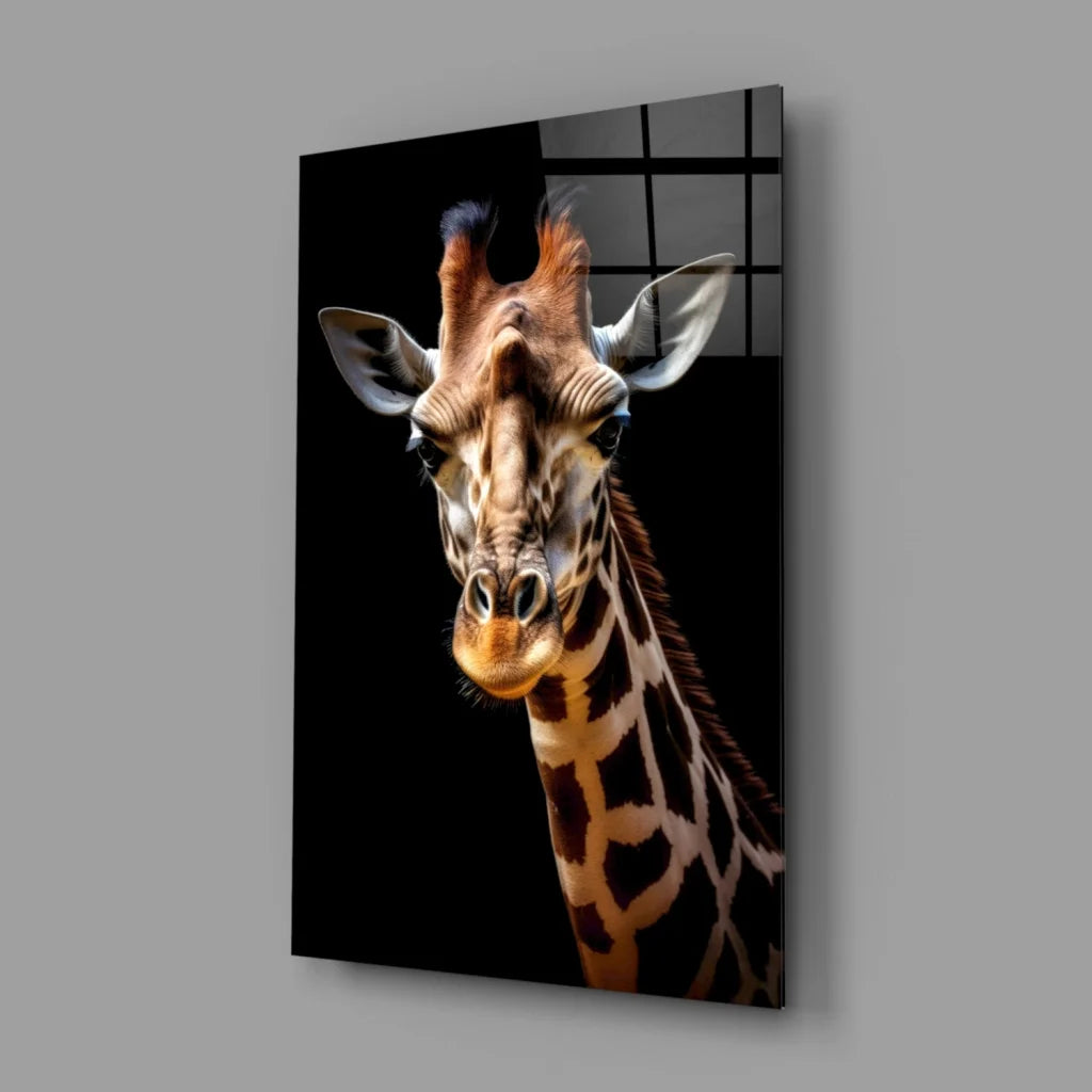 Stunning Giraffe Glass Wall Art Portrait in Black and White | Glass Wall Art Print | vintageantiquesgifts.com