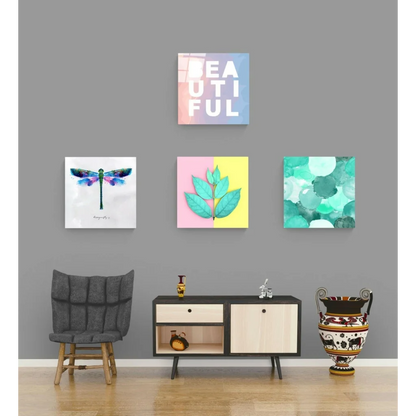 Stunning blue dragonfly glass wall art with metallic accents