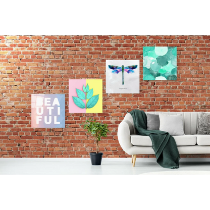 White leather sofa with green throw and stunning glass wall art