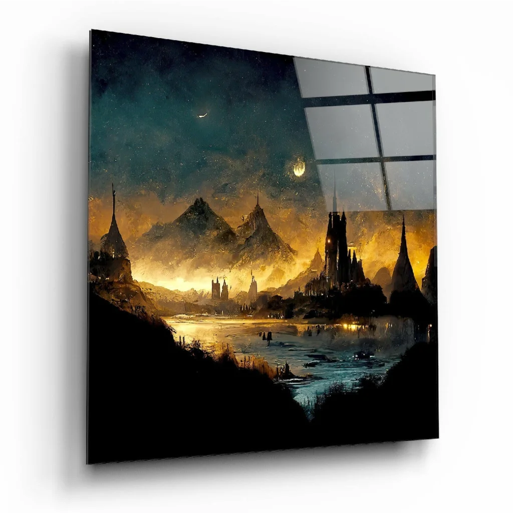 24x36 inch glass wall art canvas print of futuristic city glow