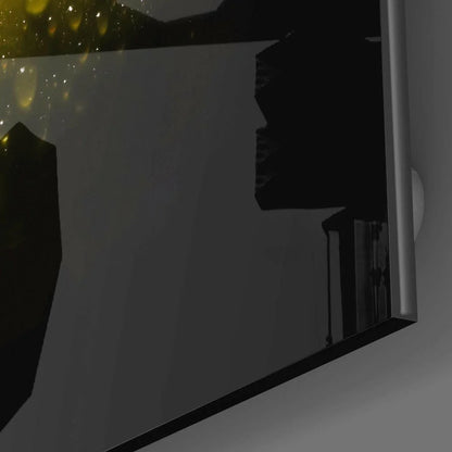 Black reflective mirror glass wall art with glossy apples and water drops