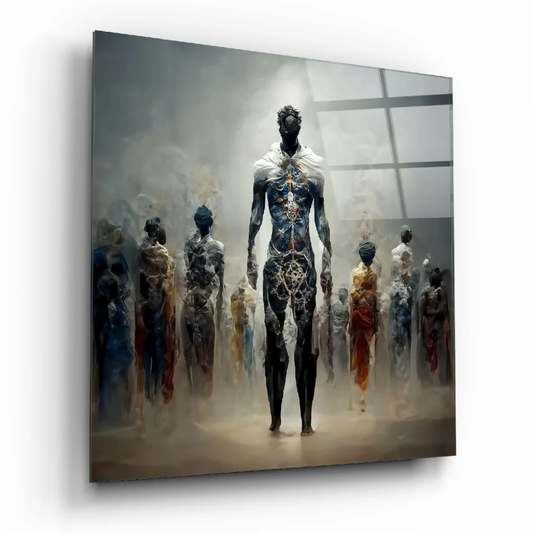 Stunning silver and gold glass wall art mannequin mirror with floral designs