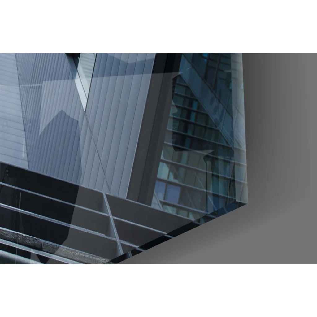 Stunning glass skyscraper wall art print with reflective windows