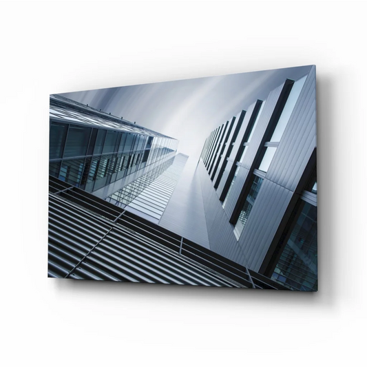 Modern glass skyscraper glass wall art print transforming your space