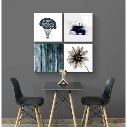 Stunning black and white glass wall art set with floral design and quote