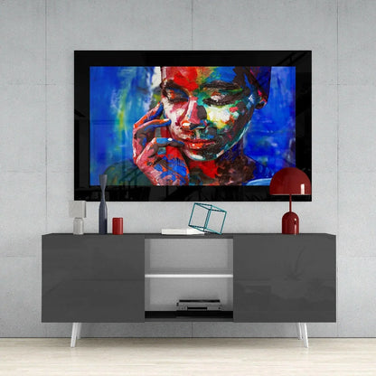 Vibrant abstract portrait on 4K smart TV glass wall art