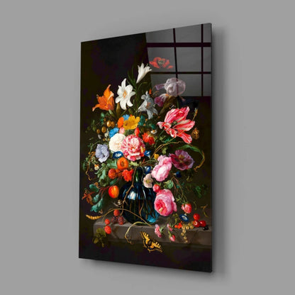 Stunning blue glass vase wall art with vibrant colorful florals