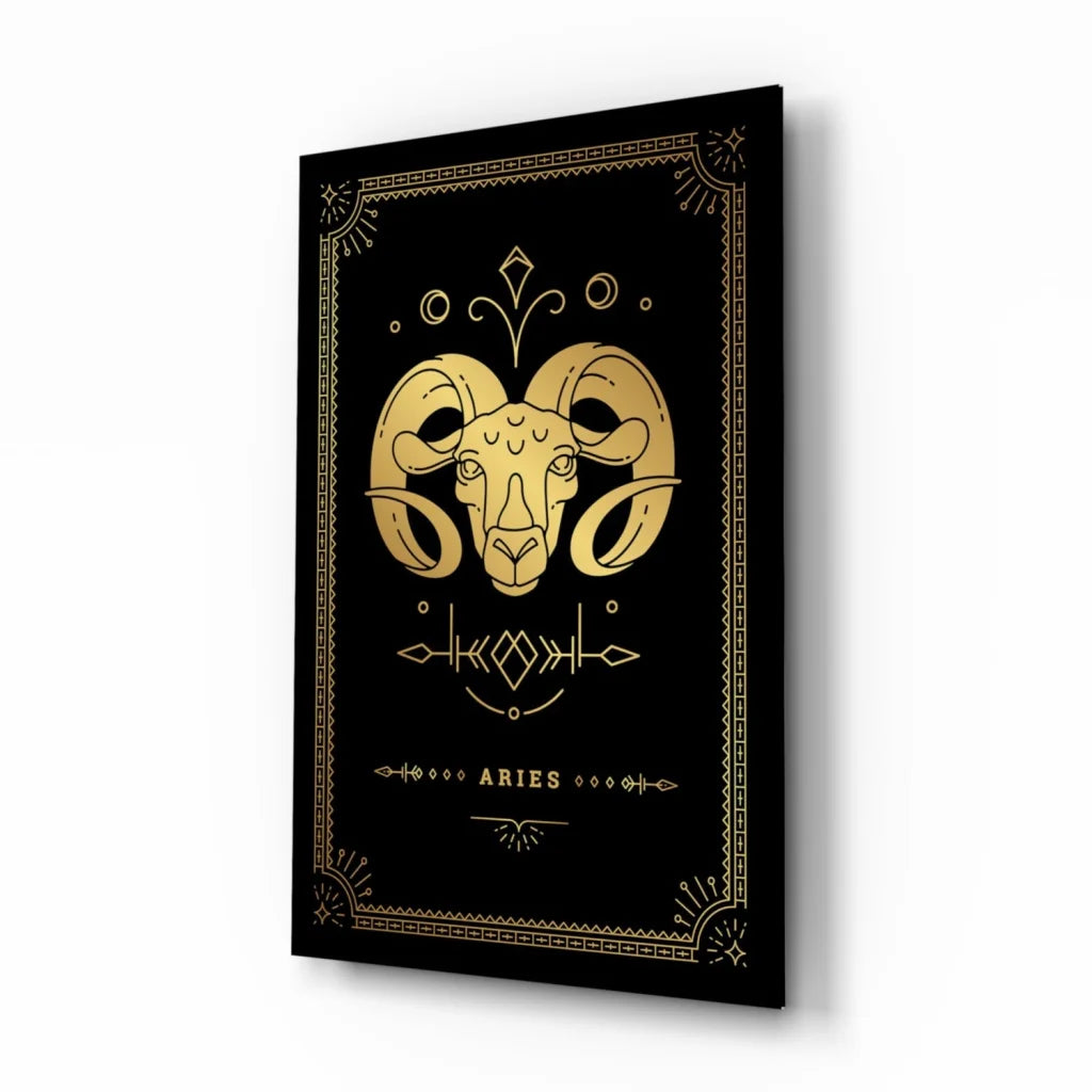 Stunning gold Aries ram head glass wall art