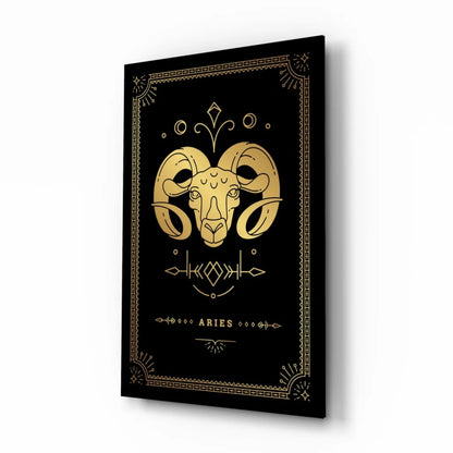 Stunning gold Aries ram head glass wall art