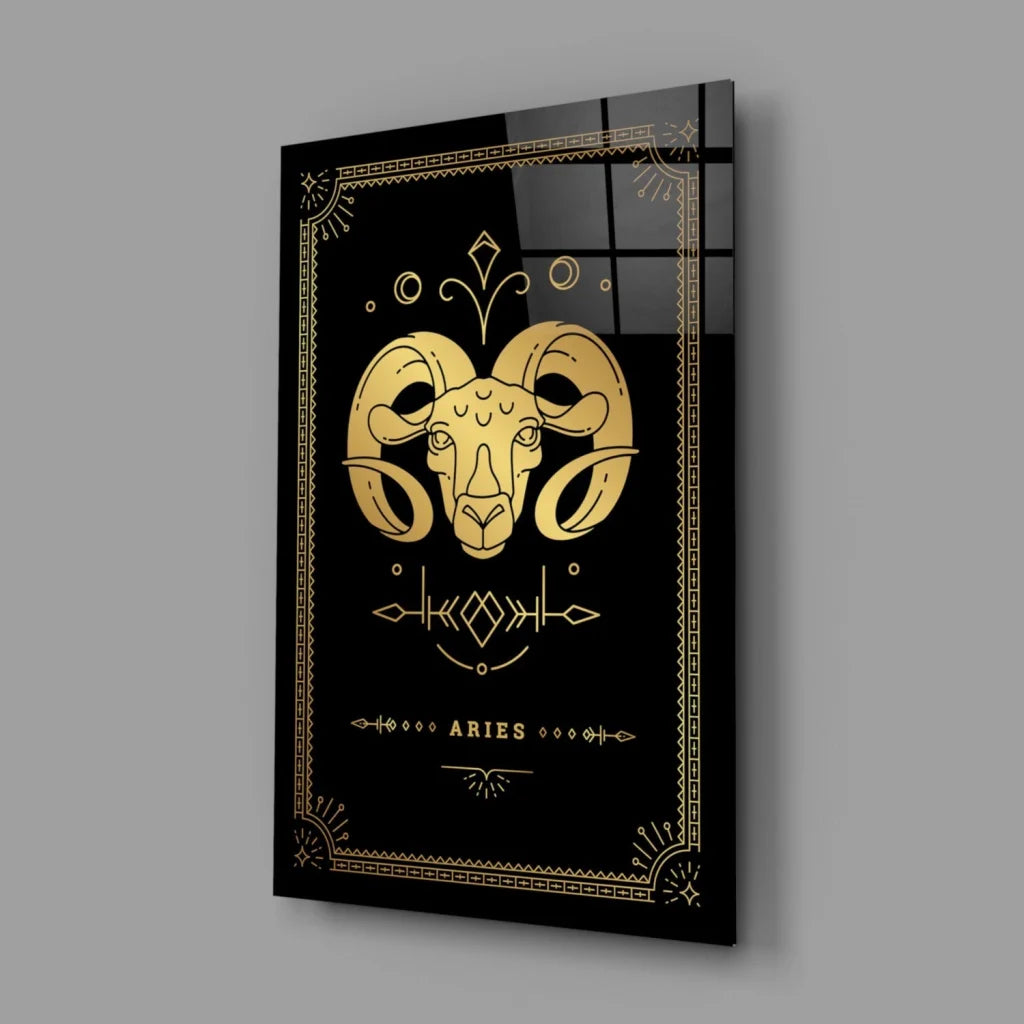 Stunning gold Aries ram head glass wall art