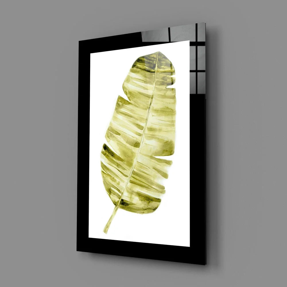 Stunning gold banana leaf glass wall art in black frame