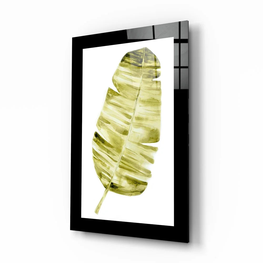 Stunning gold banana leaf glass wall art in black frame