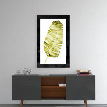 Stunning gold banana leaf glass wall art in black frame