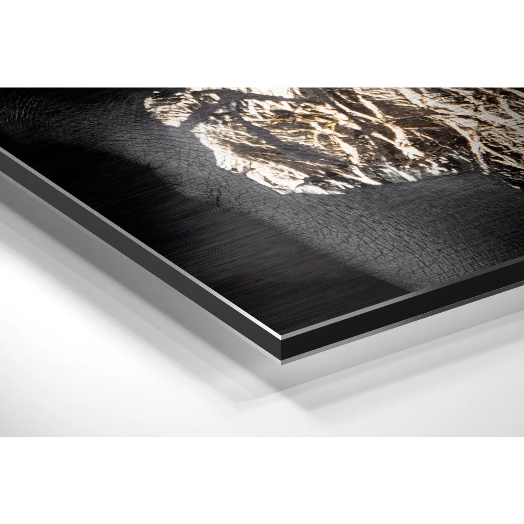Glass Wall Art Stunning gold black brushed aluminium dibond art print of textured mountains