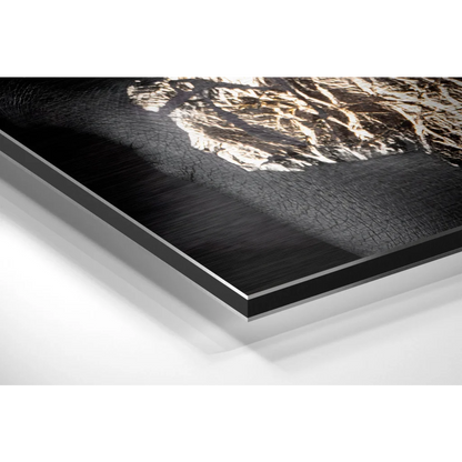 Stunning gold black brushed aluminium dibond art print of textured mountains