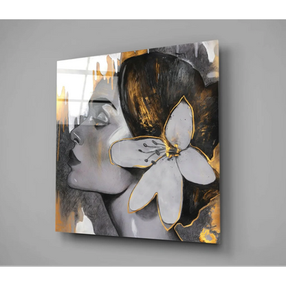 Stunning gold butterfly glass wall art with glossy floral finish