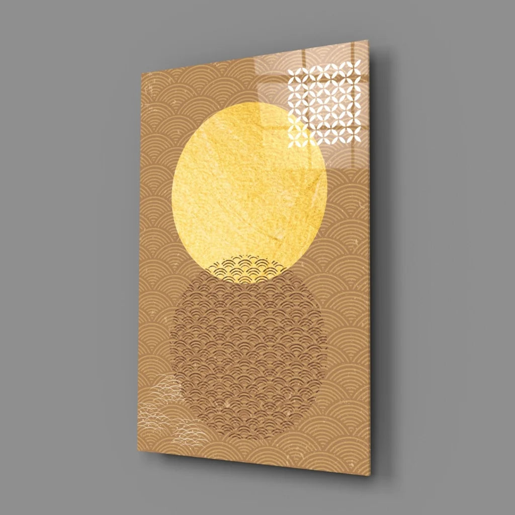 Stunning gold and brown abstract wall art print with circular patterns on canvas