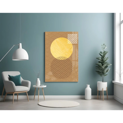 Stunning gold circle abstract wall art with geometric lattice design