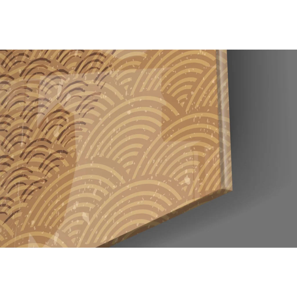 Stunning gold circle abstract wall art with wave pattern and textured finish