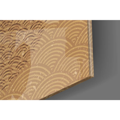 Stunning gold circle abstract wall art with wave pattern and textured finish