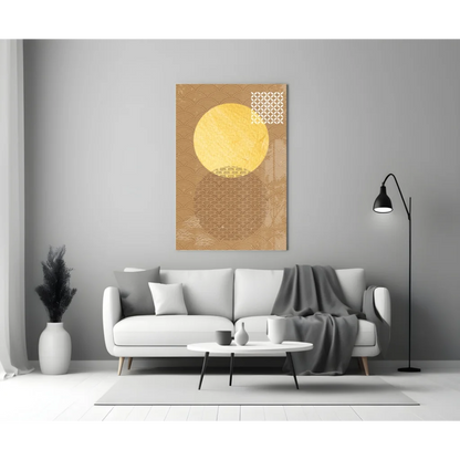 Stunning gold circle abstract wall art print with geometric patterns