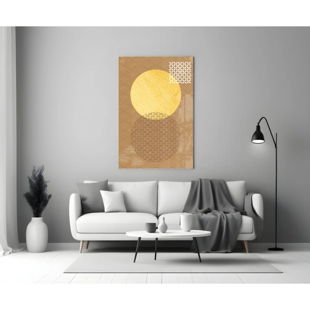 Stunning gold circle abstract wall art with geometric patterns