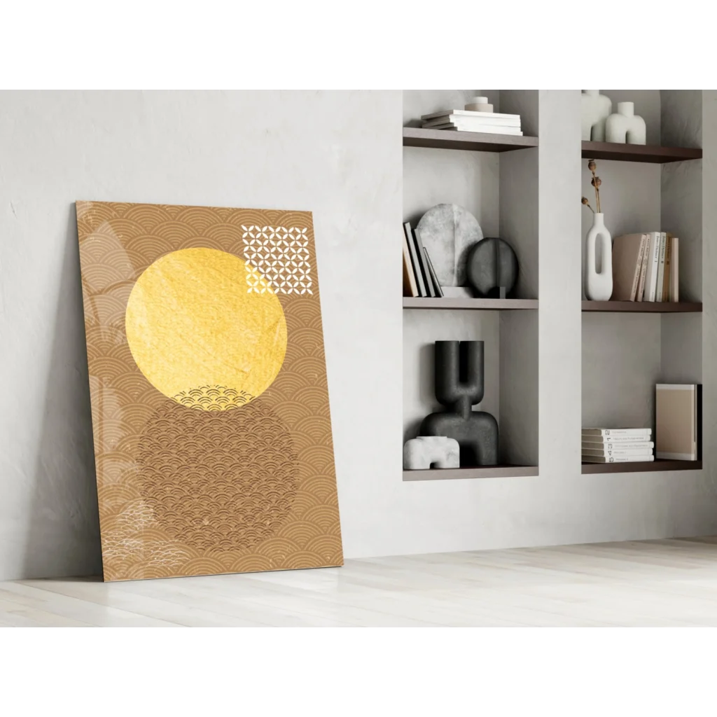 Stunning gold circle abstract wall art print with geometric pattern