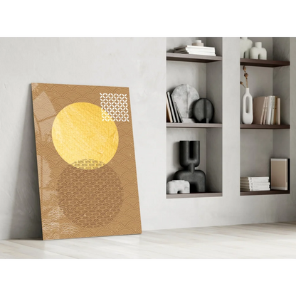 Stunning gold circle abstract wall art print with geometric pattern